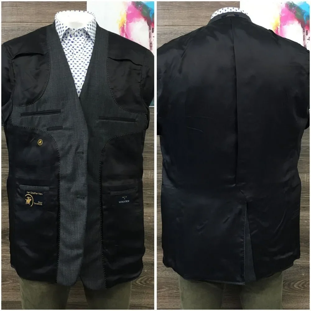 HART SCHAFFNER Mens‎ Blazer Sport Coat 2 Button Casual Jacket Size 44L Wool Suit